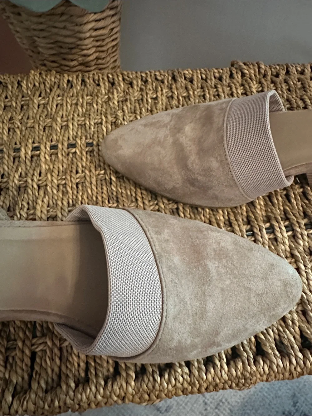 Eileen Fisher Hilly D’Orsay 7 tan suede mesh slip on 2” heel wedge shoes